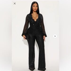 Layla Long Sleeve Sequin Jumpsuit - Black